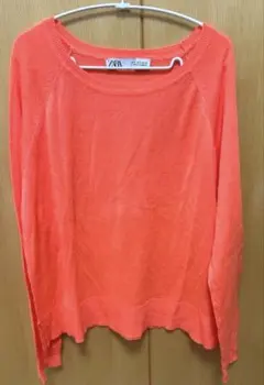 ZARA オレンジ 長袖ニット　春夏ニット　サマーニット