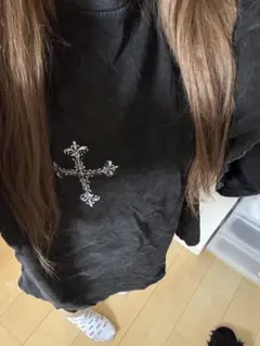 クロスプリント ヴィンテージ加工 Tシャツ ブラックのサムネイル