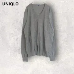 ユニクロ　長袖セーター　薄手ニット　Ｖネック　コットン混　シンプル　無地　L