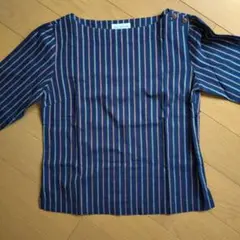 pour la frime ネイビーストライプ五分袖シャツ