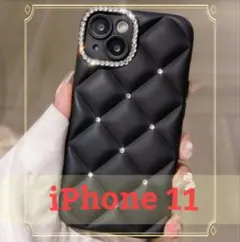 ☆iPhone11キルティングスマホケース ラインストーンiPhoneケース 黒