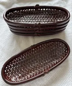 藍胎漆器 扇面盆 菓子器 箸セット 漆塗り 網代編み風 - メルカリ