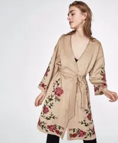 新品☆ZARA ザラ フラワー刺繍入りロングコート XS