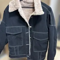 ボア襟付きブラックデニムジャケット