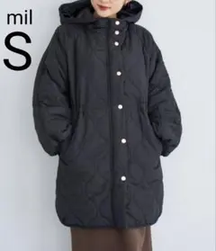 mil 低身長ブランド キルティング中綿ミドルコート ブラック Sサイズ