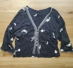 ZARA WOMAN 花柄刺繍 ブラウス XS ブラック