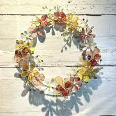 ワイヤークラフト　ワイヤーアート　ビオラと小花のお花いっぱいホワイトリースのサムネイル