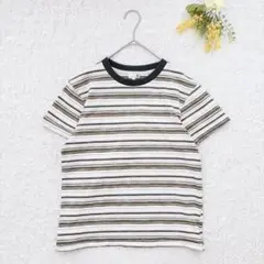 ラコレ　マルチボーダー柄クルーネックTシャツ　M 緑　大人カジュアル　総柄　薄手のサムネイル