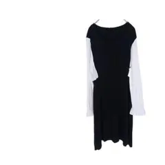 ワンピース ロング カジュアル キレイめ ゆったり 白黒 ブラック 韓国風