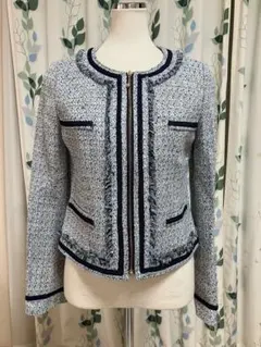 René ルネ ツイード風 ニットジャケット 34 日本製 ジップアップ 上品