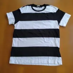 GU Ｌサイズ白黒ストライプ 半袖Tシャツ
