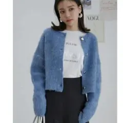 ビス【F】メタルハート釦ニットカーディガン クロップドセーター プルオーバー