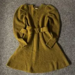 vintage ニット　ワンピース 長袖　上品　レトロ　パーティー　マスタード