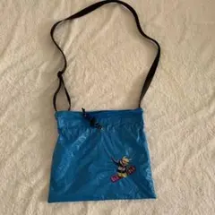 青色ショルダーバッグ スノーボードキャラクター刺繍
