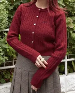 w closet バーガンディ ケーブルニット カーディガン