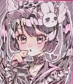 オリジナル 手描き アナログイラスト 色紙 狐耳メイド - メルカリ