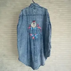 W♥C Fサイズ 刺繍入りデニムロング シャツ
