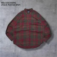 90sDOCKERSコットンフランネルシャツチェック柄USA製赤緑レトロ古着