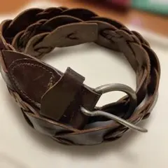 ダークブラウン レザー 編み込みベルト