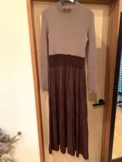 FRAY I.D リブ編みロングワンピース ベージュ・ブラウン