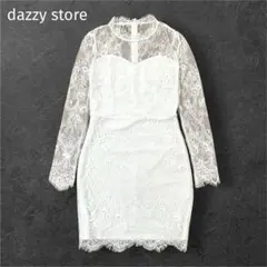 【dazzy store】総レース 長袖 タイトドレス ホワイト Sサイズ