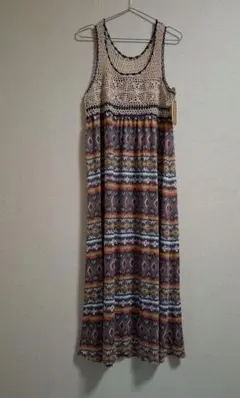 新品タグ付き ボヘミアンスタイル ノースリーブロングワンピース リゾート