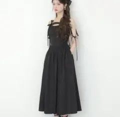 Ribbon gather flare long onepiece