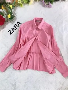 美品希少ZARAザラティアードデザインコットンブラウスシャツピンク系