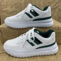 新品★メンズ★25.5cm★厚底フェイクレザーダッドスニーカー 白 緑 2411