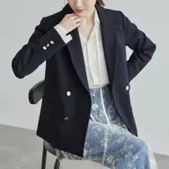 ROPE’ PICNIC ウールライクサージ金ボタンジャケット ネイビー M