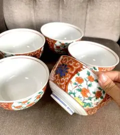 有田焼 喜峰 絵変わり 茶碗 飯碗 5客セット 喜峰窯 赤絵花鳥 中鉢 丼②