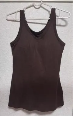 リブ素材 ダークブラウン タンクトップ Lサイズ
