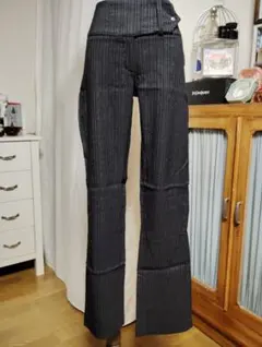 ストライプ柄 ストレッチパンツ ダークネイビー シルバーストライプ