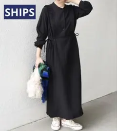 新品未使用 SHIPS プリーツデザイン ロングスリーブ ワンピース
