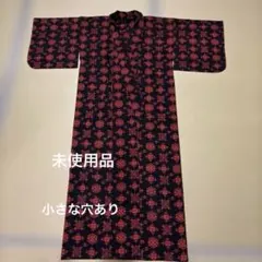 手作り【レトロ】単衣 絣 着物 紺地 赤格子 幾何学模様 普段着物 リメイクにも
