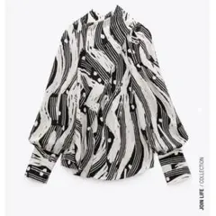 【ZARA】ストライプリボンブラウス XS