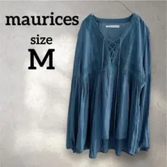 USA古着✨maurices グリーン 長袖シャツ 【Mサイズ】胸元編上げ　刺繍