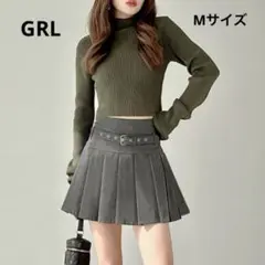 【GRL】ベルトインパン裏地付きプリーツミニスカート[ai62] グレー M
