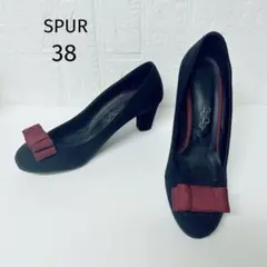 限定値下✨美品✨シュプール　リボンパンプス　チャンキーヒール　黒