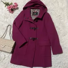 アクアスキュータムロンドン　ダッフルコート　フード　チェック　パンプルピンク　M