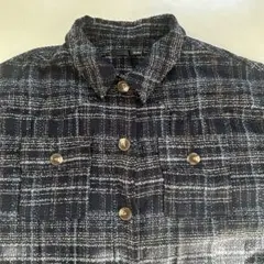 Heather ネイビー チェック柄 長袖シャツ