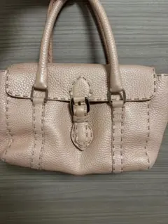 FENDI セレリア リンダ レザー ハンドバッグ ベージュ グレージュ 金具