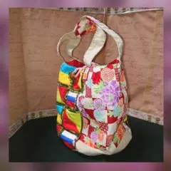 使い方いろいろ♪手縫いパッチワーク☆昭和モダン☆バケツ型☆ミニ☆トートバッグ