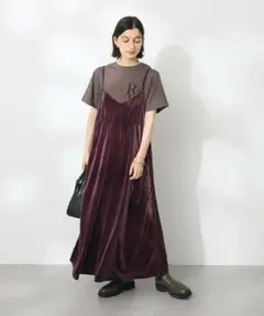 クラフトスタンダード　ベロアレース付きキャミワンピース