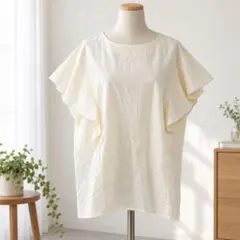 オペークドットクリップ フリルスリーブ ブラウス シンプル 無地 上品《f71