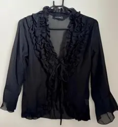 フリル付きシースルーブラウス ブラック 長袖 L 未使用 フォ－マル