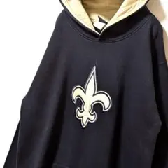 NFLニューオーリンズセインツロゴ刺繍 スウェットパーカーブラック黒古着