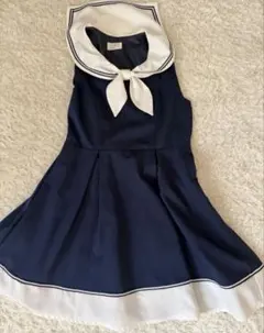 ネイビー セーラー襟 フレアワンピース