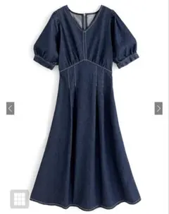【新品タグ付き】GRL Vネックタックデニムフレアワンピース[on160]