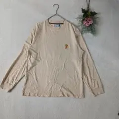 【ウェーブランチ】ベージュ 長袖Tシャツ Mサイズ メンズ バック・胸元プリント